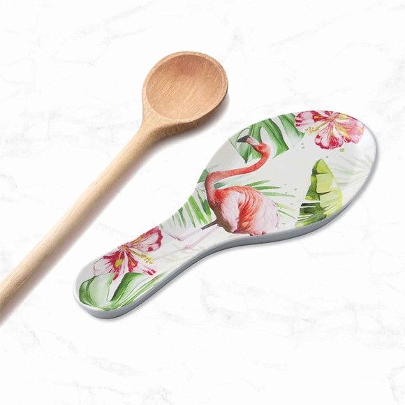 Melamine Spoon Rest 9.625 Inch for Kitchen Counter, Flamingo Design - Picture 2 of 6
